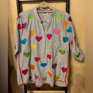 Pong Poco Heart Embroidered Tunic Shirt Size S